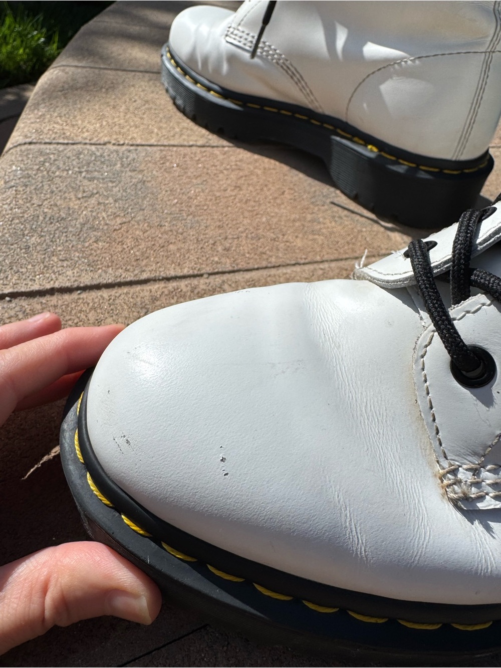 Dr. Martens White Leather Lace-Up Boots with Black Accents - Picture 6 of 15
